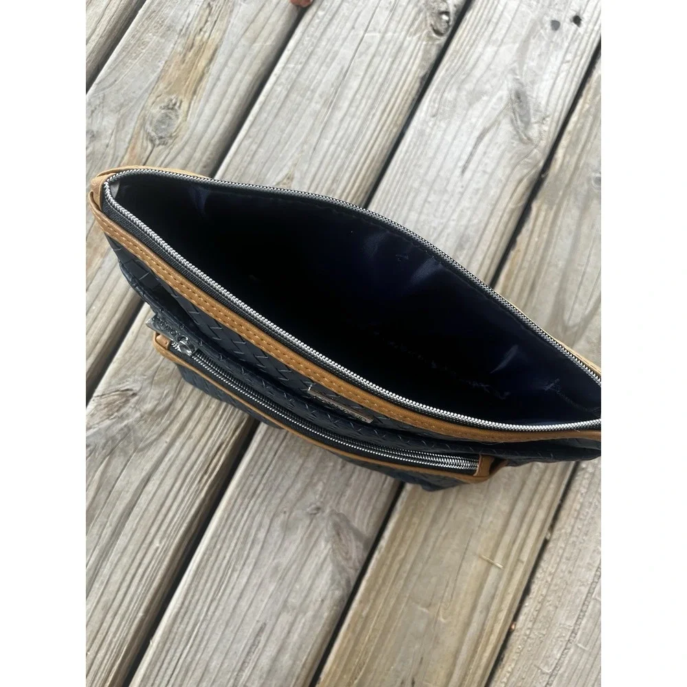 Joan &‎ David Navy Blue And Tan Woven Cosmetic Bag Makeup Toiletries